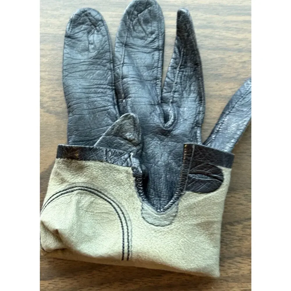 Vtg Black Leather Driving Gloves Womens 7 Button
